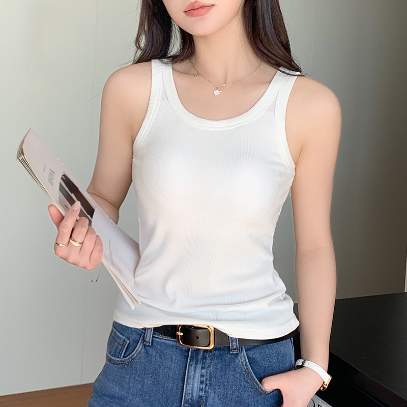 2025新款免穿文胸带胸垫螺纹吊带背心内穿外搭女夏薄修身打底上衣，女装背心吊带，搜酷衣阁
