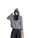 加绒杂色毛圈针织连帽廓形软糯卫衣落肩宽松显瘦长袖上衣，女装卫衣/绒衫，搜酷衣阁