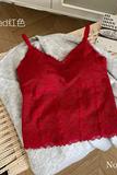 本命年红色内衣吊带背心女带胸垫外穿秋冬修身内搭免穿文胸一体式，抹胸，搜酷衣阁