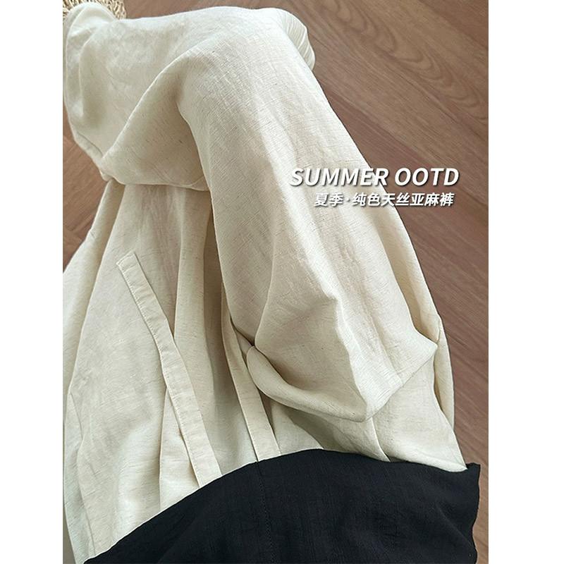 棉麻弯刀裤女夏季薄2025新款休闲宽松显瘦高腰垂感亚麻气球阔腿裤，女装休闲裤，搜酷衣阁