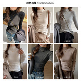 W秋冬季仿羊绒磨毛打底衫女式基础款加厚保暖半高领正肩内搭上衣，保暖内衣，搜酷衣阁