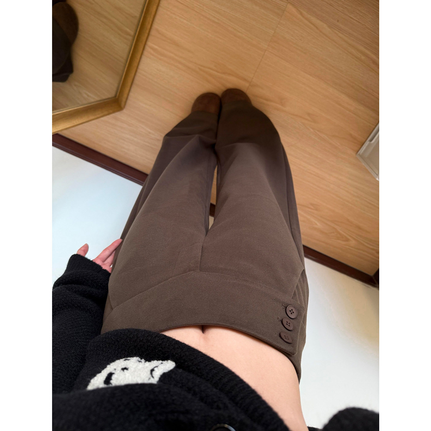 咖色加厚毛呢阔腿西装裤女2026秋冬季新款侧腰纽扣设计宽松休闲裤，女装休闲裤，搜酷衣阁