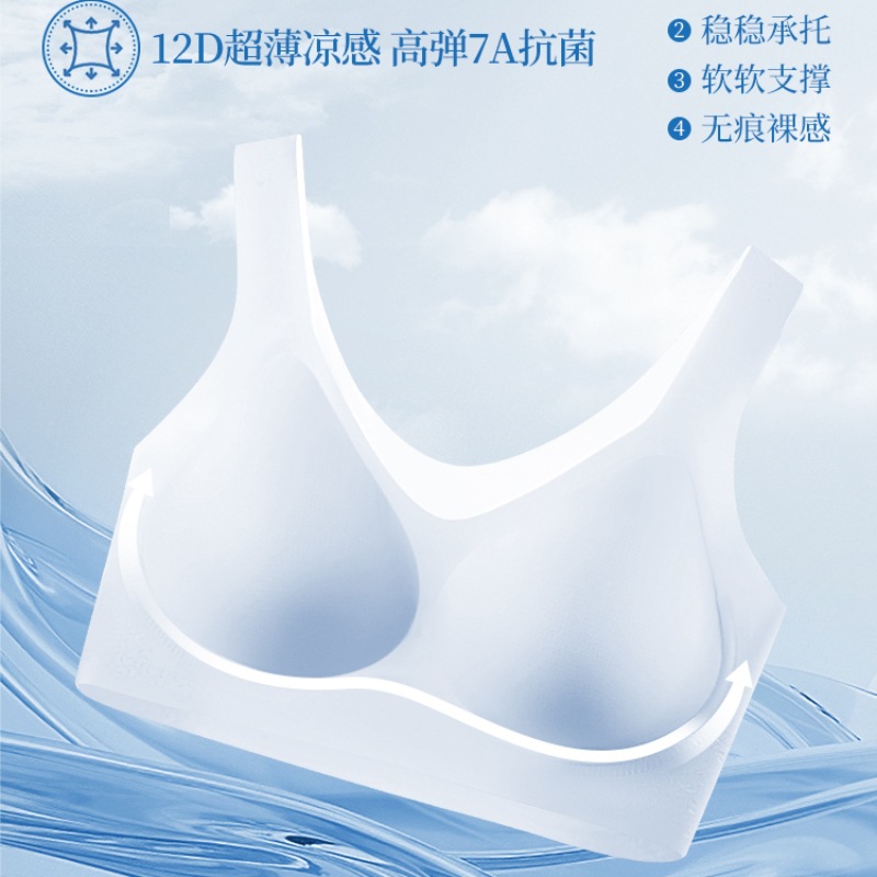 超薄果冻软支撑无痕内衣女抗菌光面无钢圈文胸背心式大胸显小胸罩，文胸，搜酷衣阁