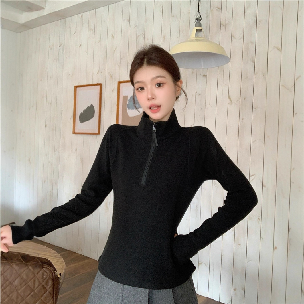 （半拉链小蛮腰）立领女大码胖mm小蛮腰半拉链宽松显瘦打底绒衫，保暖内衣，搜酷衣阁