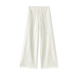 米白色软糯阔腿裤女秋冬季新款高腰运动卫裤小个子加绒加厚糯米裤，女装休闲裤，搜酷衣阁