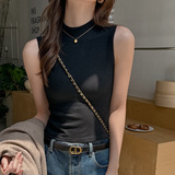 W黑色半高领吊带背心女秋冬内搭天丝莱赛尔高级感正肩显瘦打底衫，女装背心吊带，搜酷衣阁