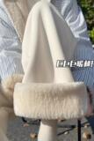 白色羊羔绒糯米裤女秋冬季2026新款加绒高腰垂感山羊绒休闲阔腿裤，女装休闲裤，搜酷衣阁