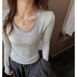 W大圆领打底衫女秋冬正肩内搭修身显瘦长袖t恤上衣可外穿，保暖内衣，搜酷衣阁