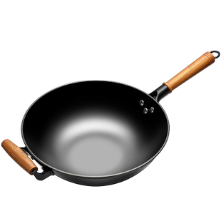 轻型铸铁炒锅陆川生铁锅家用无涂层不粘锅老式圆底炒菜锅燃气适用