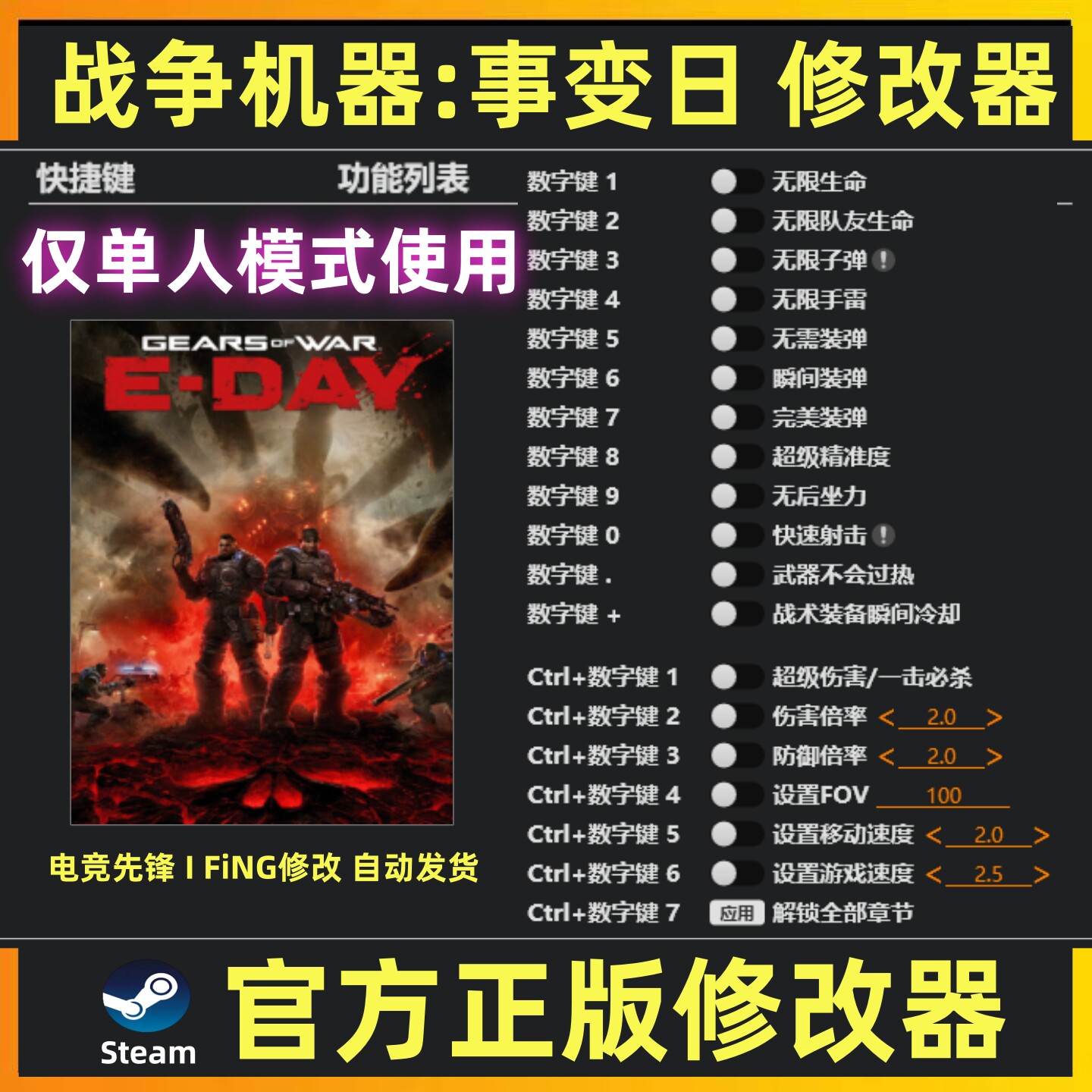 战争机器事变日修改器辅助魔法科技Gears of War: E-Day修改器