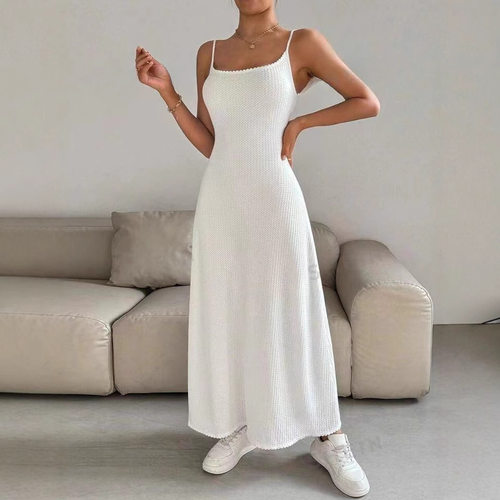 Solid color suspender jumpsuit long skirt纯色吊带连衣长裙