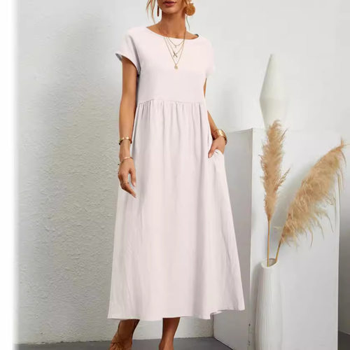 纯色圆领女士连衣裙   Solid color round neck women's dress