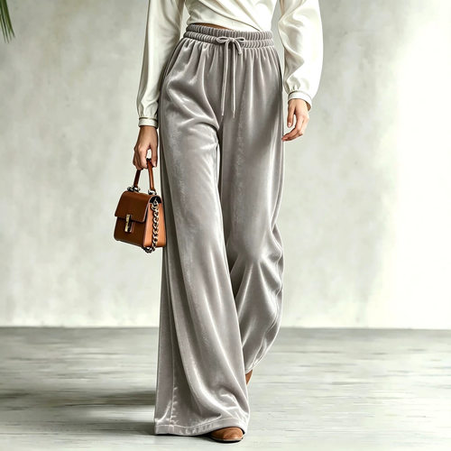 Ladies' drawstring casual wide leg pants女士抽绳休闲阔腿裤