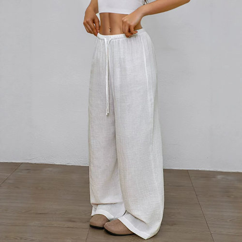 纯色松紧女士休闲长裤Solid color elastic women's casual pants