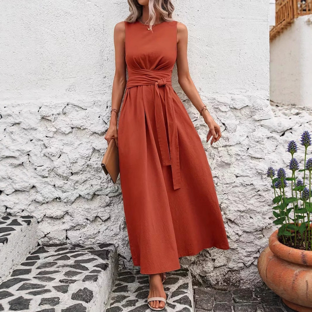 无袖绑带女士连衣长裙  Sleeveless Strap Women's Long Dress