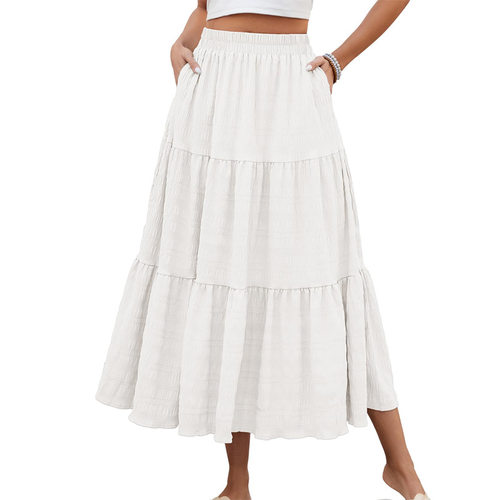 纯色褶皱女士长裙   Solid color pleated women's long skirt