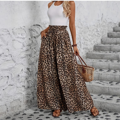 女士高腰豹纹印花长裤Ladies' high waisted leopard print pants