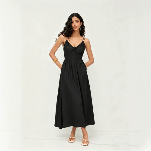 V领露背吊带连衣裙女V-neck backless camisole dress for women