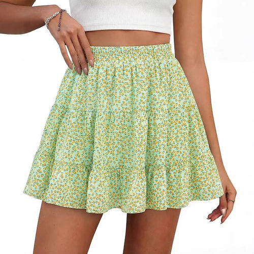 高腰印花褶边女士半身裙High waistedprintedpleatedwomen'sskirt