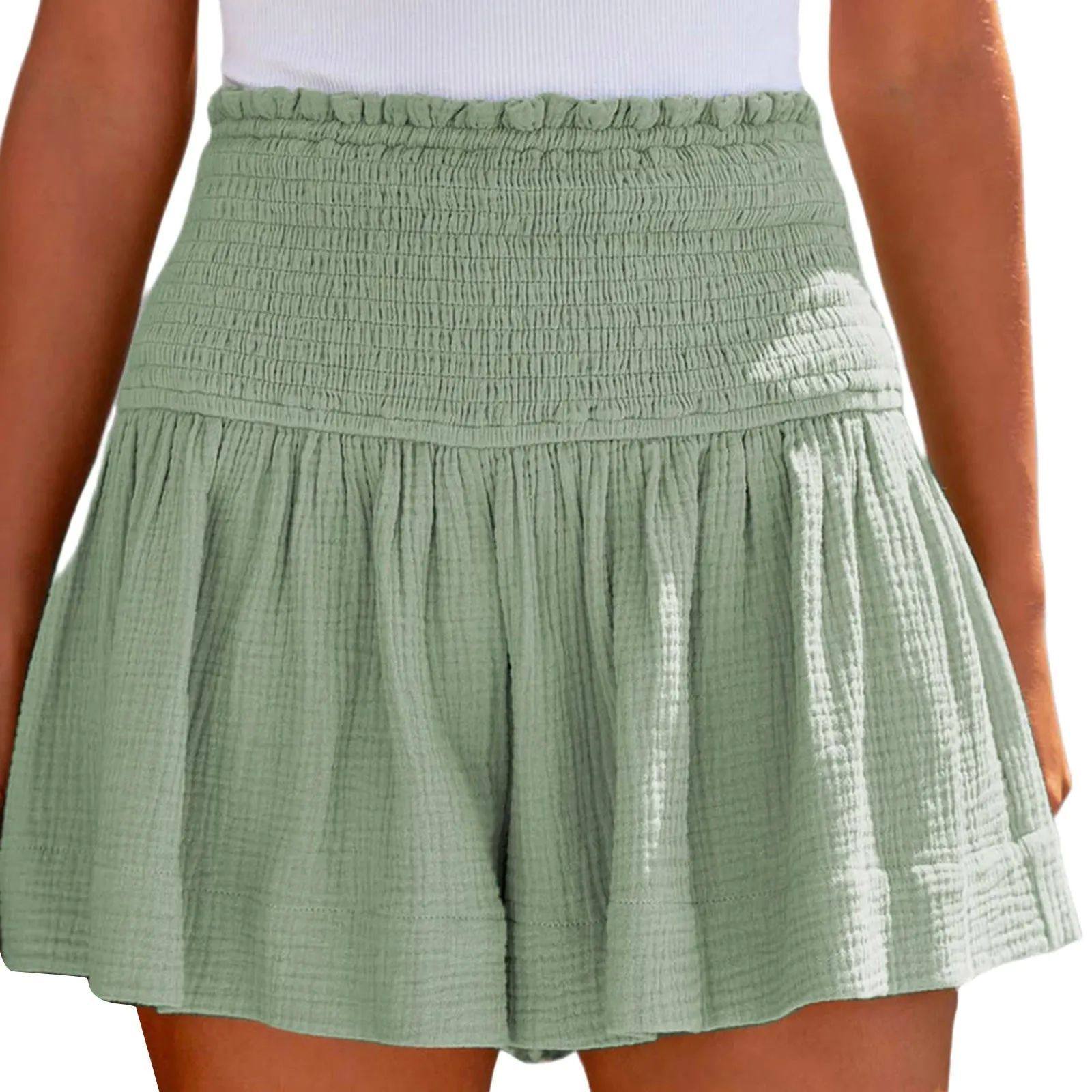 High waisted pleated three quarter pants 高腰抽褶纯色三分裤 - 实物图