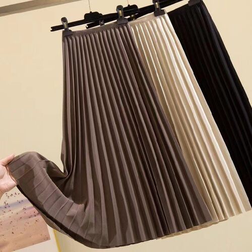 高腰百褶中长半身裙High waisted pleated mid length skirt