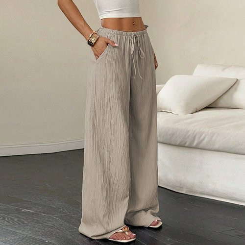 纯色松紧女士休闲长裤Solid color elastic women's casual pants