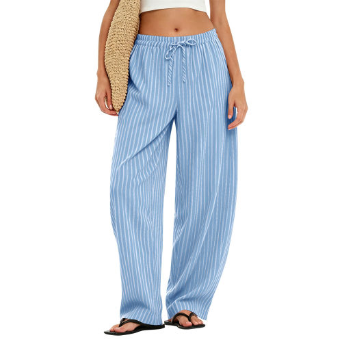 Striped pleated lace up casual pants 条纹打褶系带休闲裤女