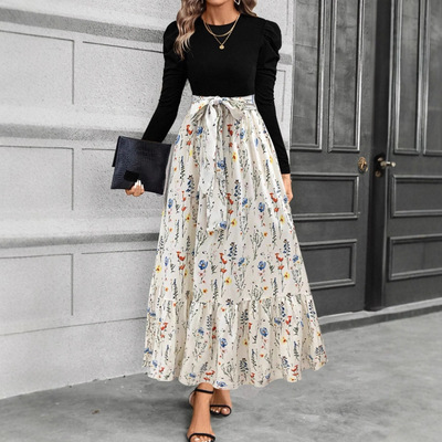 圆领系带女士连衣长裙Round necklaceupwomen'sjumpsuitlongskirt
