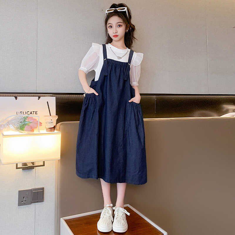 牛仔背带裙女童夏季连衣裙中大童套装2024新款儿童裙子夏天两件套