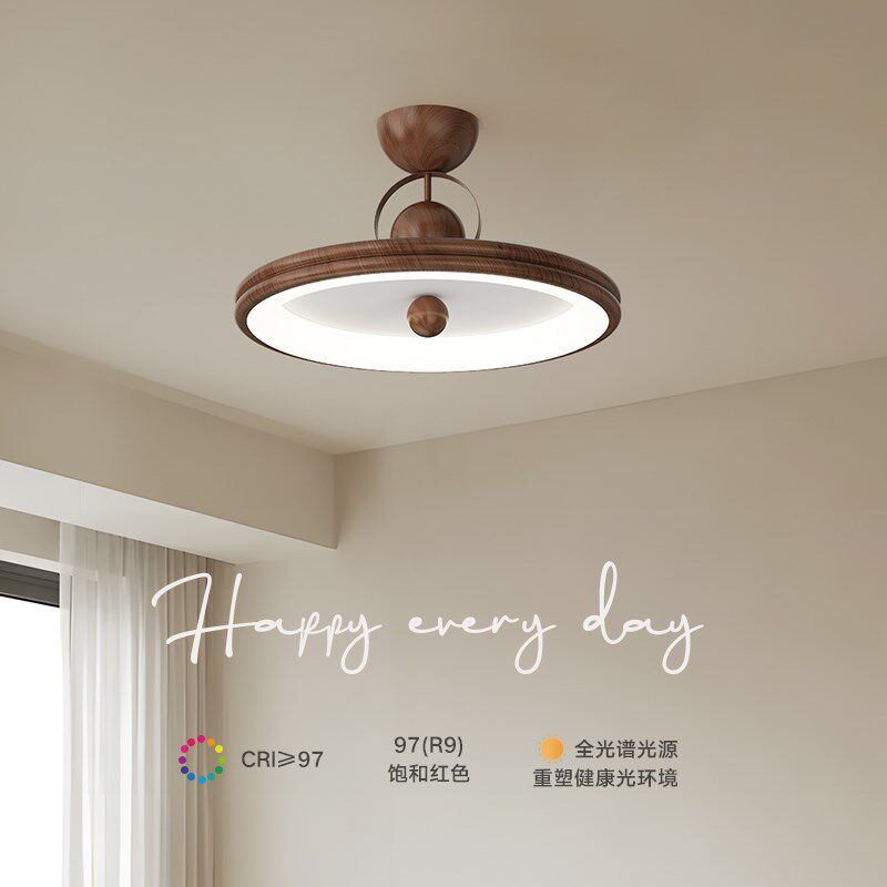 中古风卧室吸顶灯护眼全光谱书房灯儿童房简约胡桃木色新中式高亮