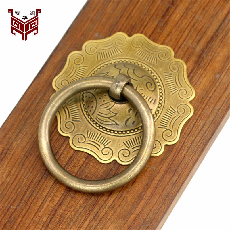 仿古木门铜拉环纯铜门环仿古窗扇花格门把手房门门环圆环雕花门钹
