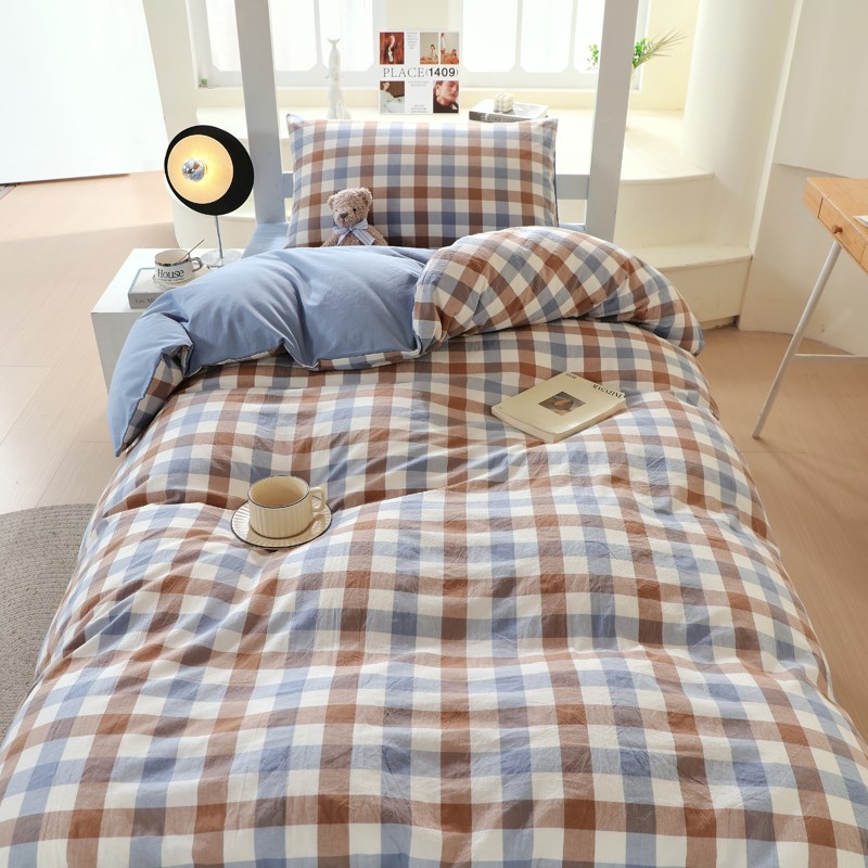 学生款全棉色织水洗棉三件套大学寝室上下铺单人纯棉被套床单床笠