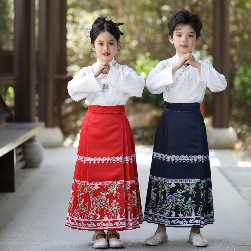 中秋儿童马面裙套装中国风男童古风国学风女童汉服诗朗诵演出服