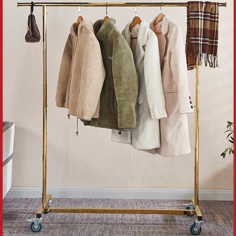 服装店展示架折叠升降可以移动带轮摆摊夜市架子晾衣架挂服装货架