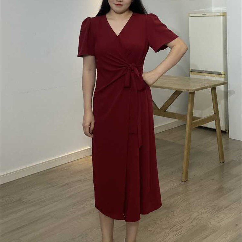 大码女装连衣裙女胖MM夏装孕妇遮肚子巨显瘦妈妈礼服气质红色长裙