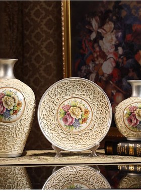 奢华家居装饰品欧式摆件 陶瓷三件套客厅工艺品摆设 时尚创意礼品