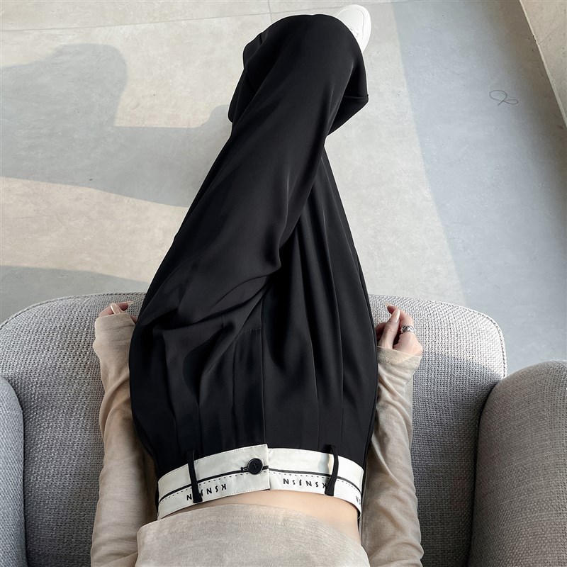 灰色阔腿裤女夏季薄款高级感垂感西装裤小个子高腰直筒休闲拖地裤