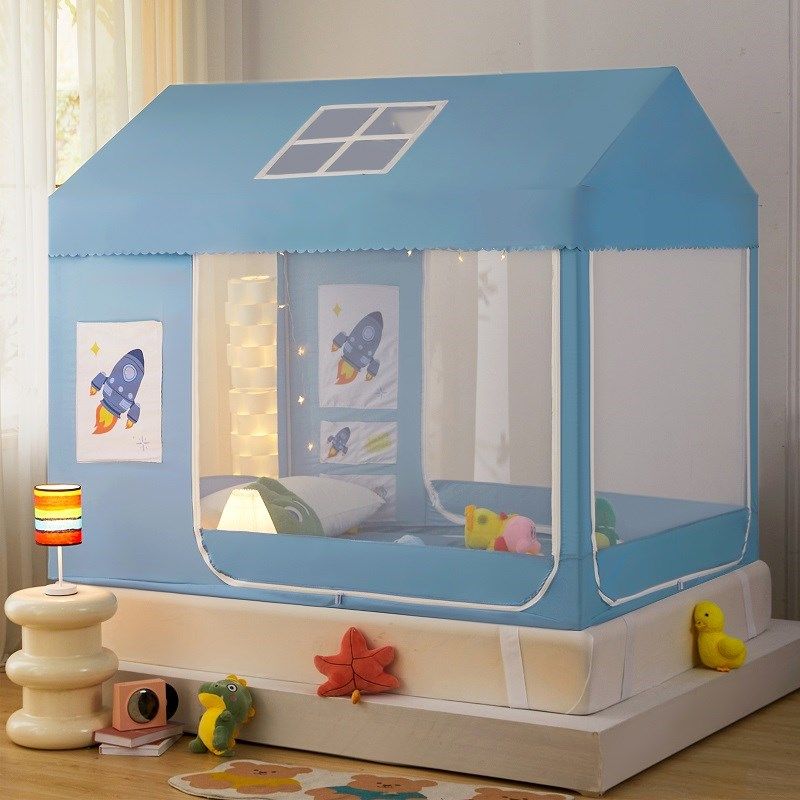 遮光床帘布蚊帐防摔婴儿童全底防掉卧室床幔女孩公主床帐篷蒙古包