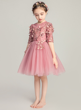 儿童晚礼服公主裙女童婚纱小花童蓬蓬纱主持人钢琴表演服长袖冬天