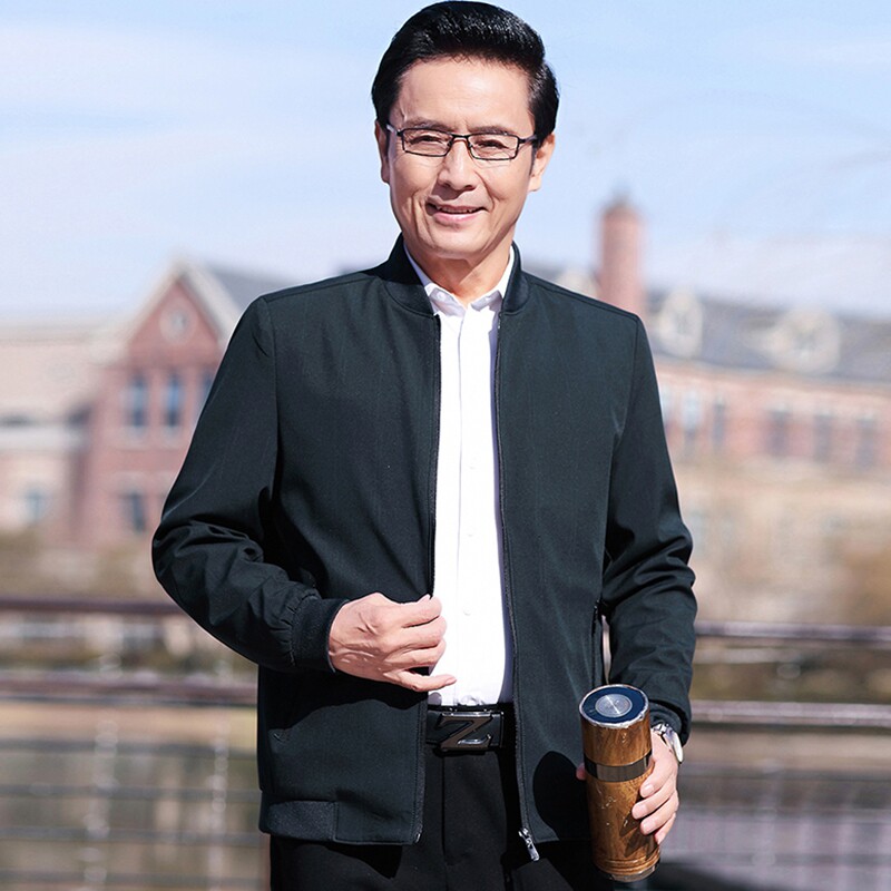 爸爸装春装外套中年男装中老年人男士夹克衫春秋款薄款休闲上衣服