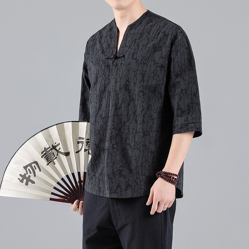 唐装男款短袖t恤男夏季中国风男装中式复古秀禾服爷爷衣服居士服