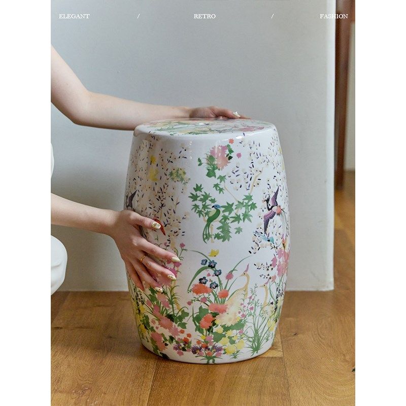 蜡笔派绮丽东方陶瓷鼓凳新中式高级氛围感坐墩矮凳客厅沙发边几凳,住宅家具,矮凳,淘宝优惠券,粉丝福利购,淘宝优惠卷