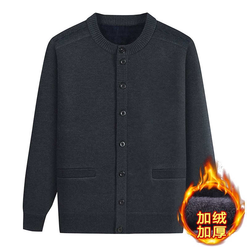 秋冬季保暖内衣中老年男人针织衫毛衣开衫卫衣加绒加厚外套爸爸装