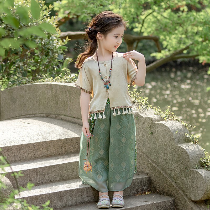 女童新中式套装2024夏季新款宋制汉服儿童中国风上衣裙裤夏装薄款