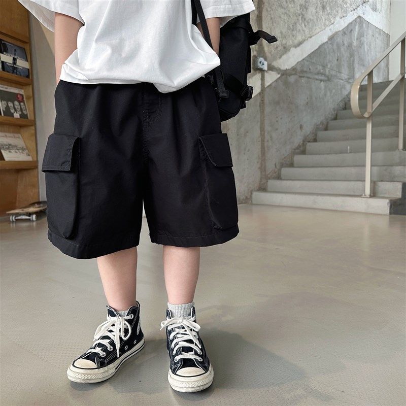 儿童短裤男童夏款裤子男小童工装裤夏季薄款五分裤夏男孩黑色中裤