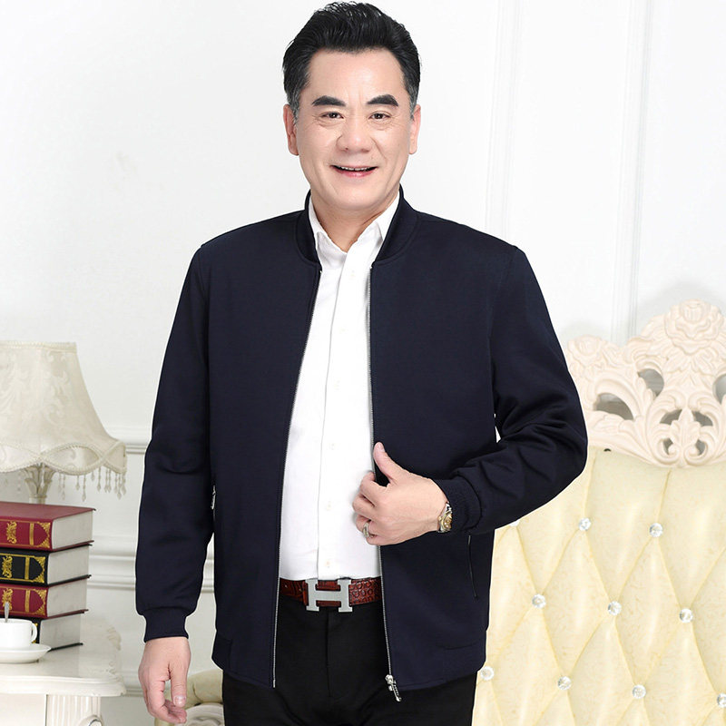 高档男装21秋季中年男酒红色外套中老年本命年红色夹克老人爸爸装