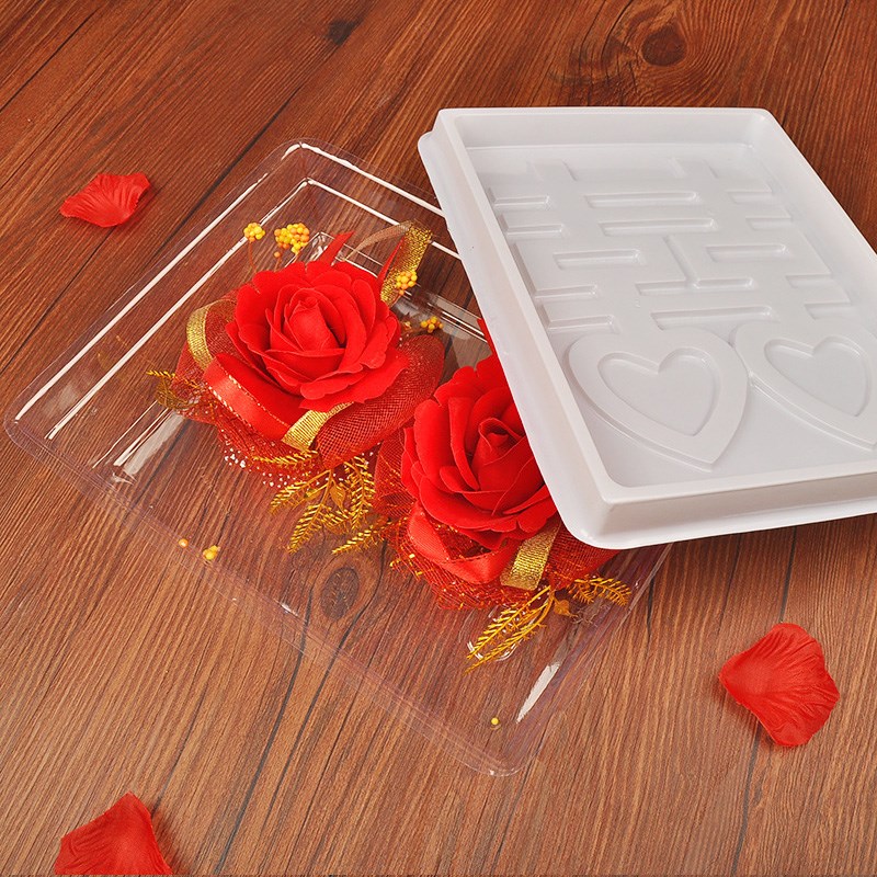 结婚庆用品胸花收纳盒透明塑料盒子新郎新娘喜字空白中式婚礼收藏