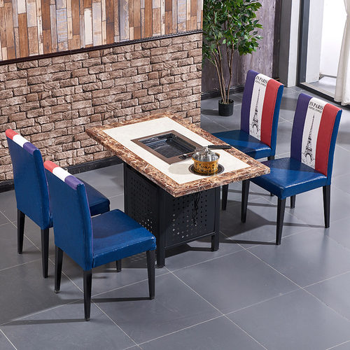 无烟自助烤涮一体桌韩式烤肉桌子商用烧烤店桌椅大理石火锅桌定制