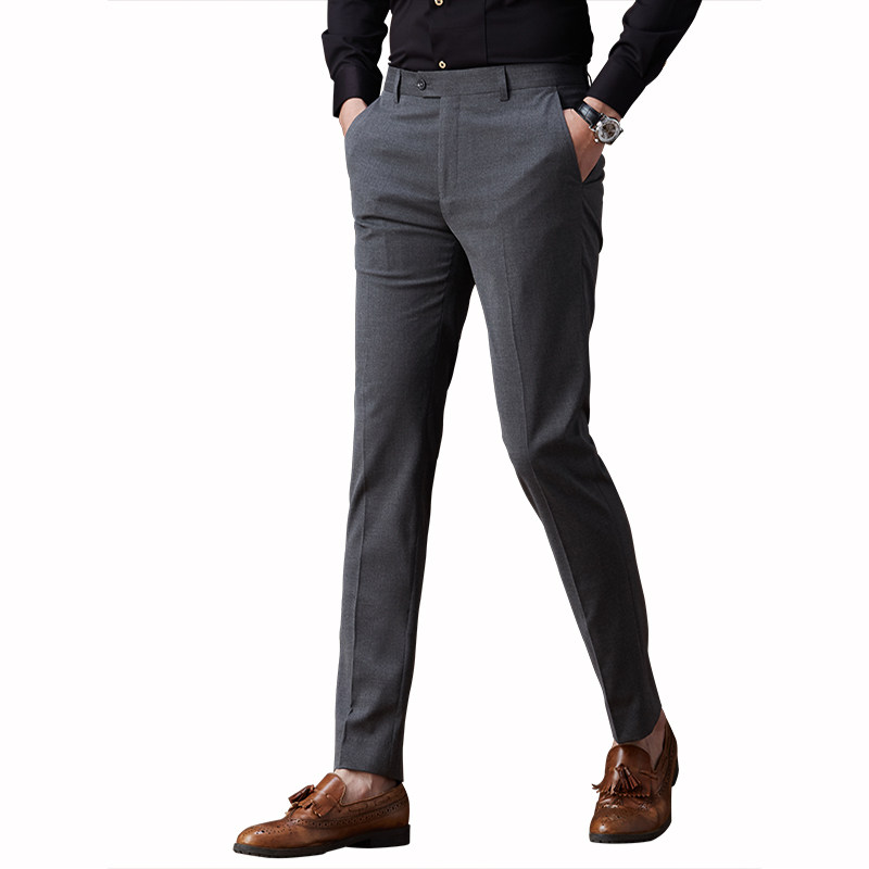 直筒西裤男士夏季商务正装修身灰色休闲免烫垂感上班薄款西装裤子