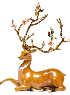 京茵铜梅花鹿装饰品新中式酒柜对鹿工艺品摆设老板办公室乔迁摆件